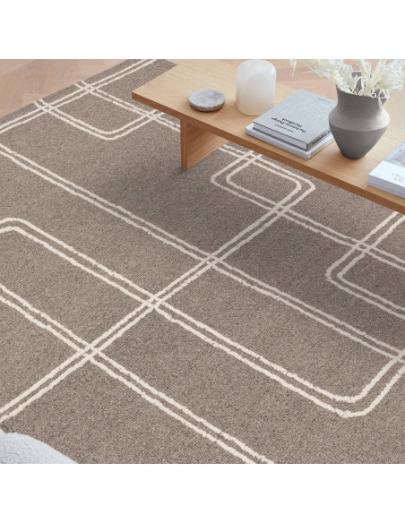 Tappeto Ada Grey in lana naturale, design geometrico e stile boho chic per un ambiente elegante, confortevole e facile da mante