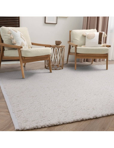 Tappeto Abbus Ivory in poliestere, elegante e resistente, perfetto per ambienti moderni e stili boho chic o etnici. Comfort e d