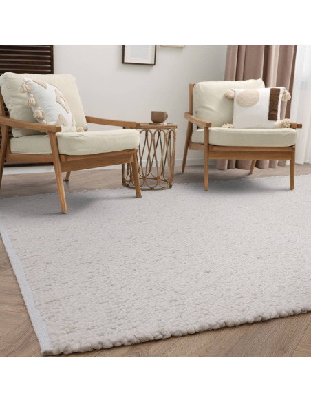 Tappeto Abbus Ivory in poliestere, elegante e resistente, perfetto per ambienti moderni e stili boho chic o etnici. Comfort e d