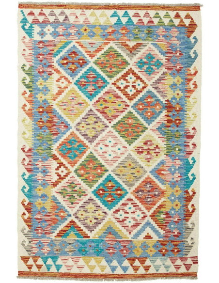 Kilim 100x150 Cm Kilim Afghano Lana Cardata A Mano Cotone