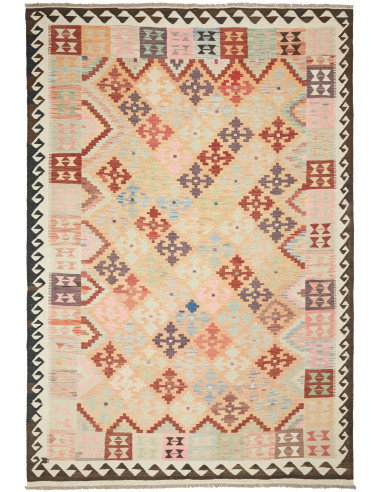 Kilim 200x297 Cm Kilim Afgano, Lana Cardata A Mano, Ordito