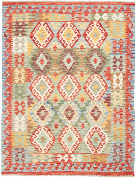 Kilim 154x198 Cm Kilim Afghano, Lana Cardata A Mano, Ordito