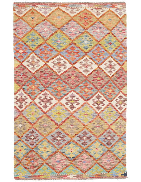 Kilim 119x192 Cm Kilim Afgano, Lana Cardata A Mano, Cotone