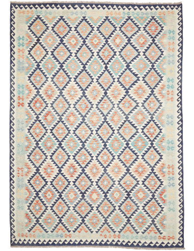 Rug Killim 250x354 Multicolor (cream Navy Blue