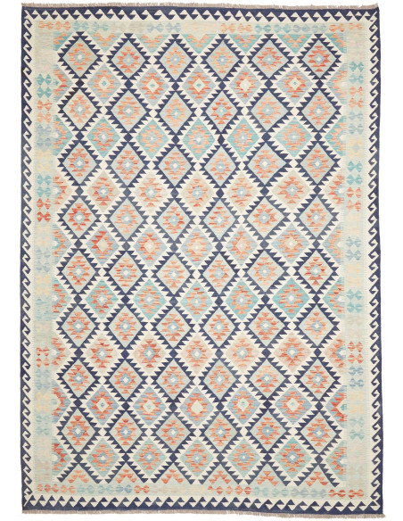 Rug Killim 250x354 Multicolor (cream Navy Blue