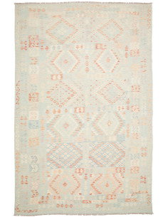 Rug Killim 242x367 Light Aqua And Pale Coral