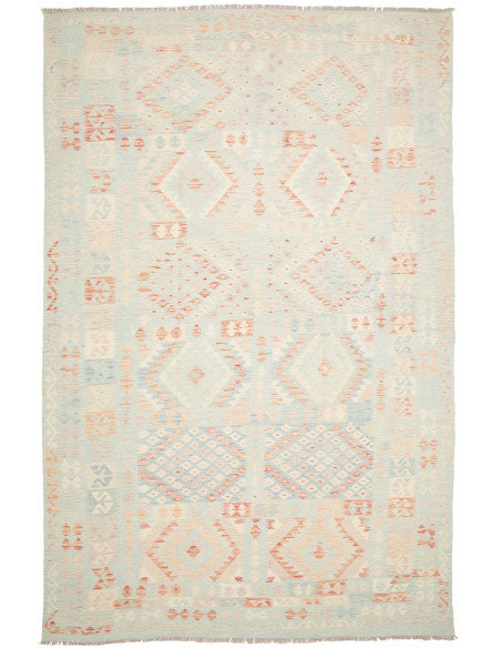 Rug Killim 242x367 Light Aqua And Pale Coral