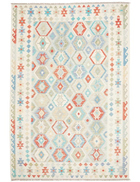 Tappeto Kilim Afghanistan 201x297 Crema Azzurro