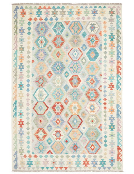 Rug Kilim Afghanistan 200x298 Cream Aquamarine