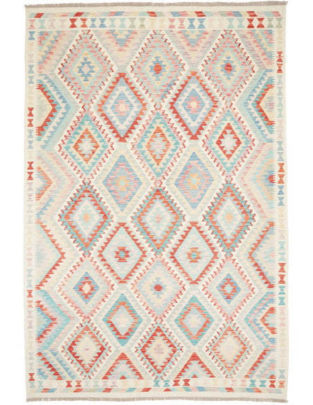 Tappeto Kilim Afghanistan 204x303 Bianco Sporco