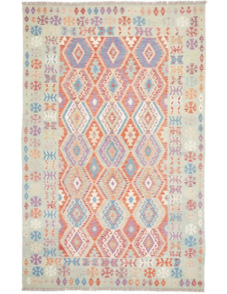 Rug Kilim Afghanistan 196x304 Sage Green Coral