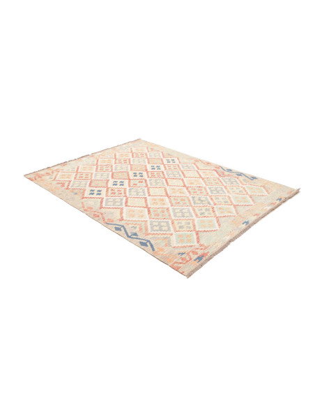 Rug Killim 150x202 Cream With Coral Light Blue