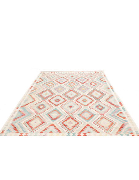 Tappeto Kilim Afghanistan 204x303 Bianco Sporco