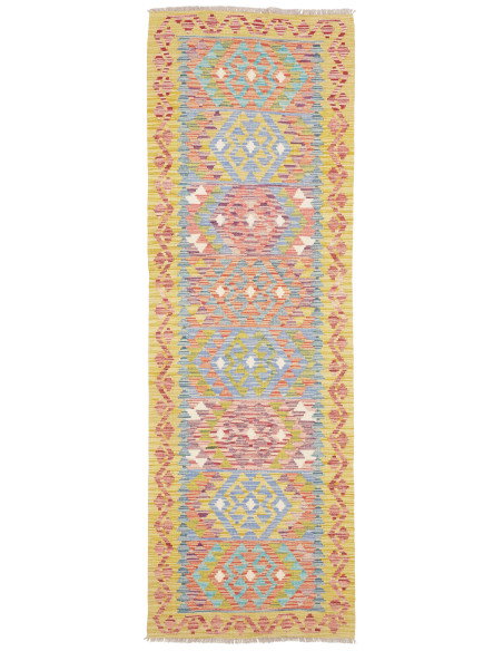 Tappeto Kilim Afghanistan 80x243 Giallo Blu