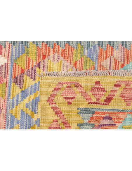 Tappeto Kilim Afghanistan 80x243 Giallo Blu