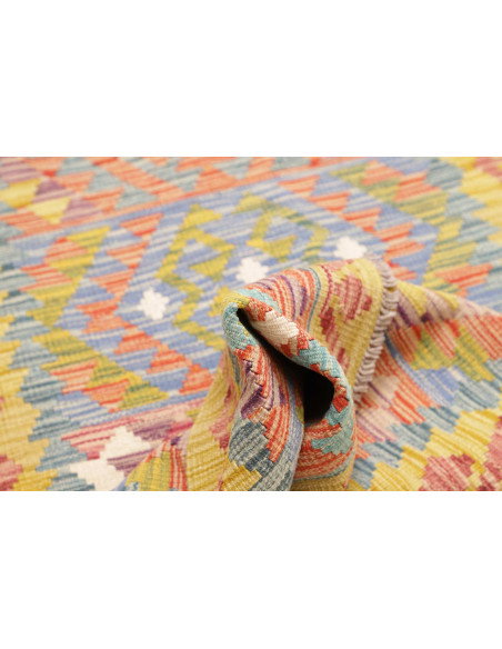 Tappeto Kilim Afghanistan 80x243 Giallo Blu