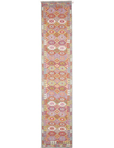 Tappeto Kilim Afghanistan 83x394 Rosa Arancio