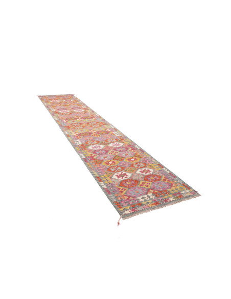 Tappeto Kilim Afghanistan 83x394 Rosa Arancio