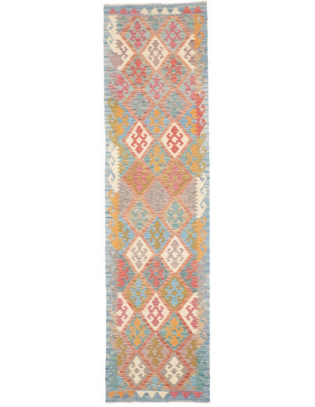 Rug Kilim Afghanistan 78x297 Pastel Blue Coral