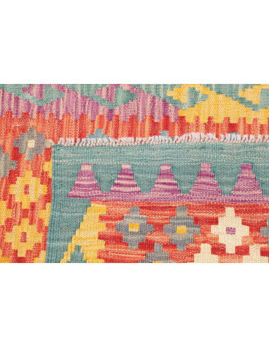 Rug Kilim Afghanistan 79x297 Coral Red Sky Blue