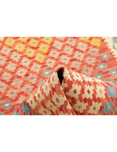 Rug Kilim Afghanistan 79x297 Coral Red Sky Blue