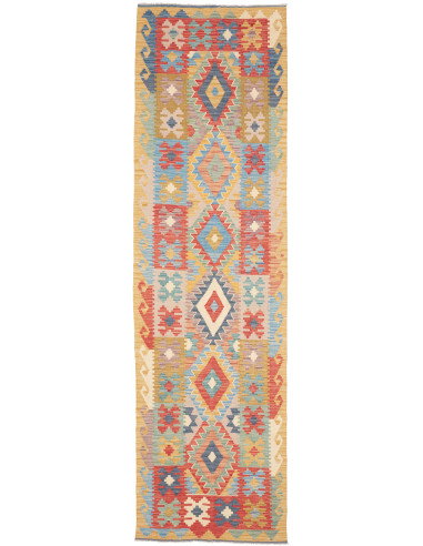 Rug Kilim Afghanistan 80x295 Ochre Yellow Blue