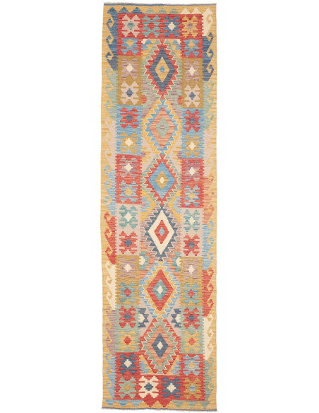 Rug Kilim Afghanistan 80x295 Ochre Yellow Blue