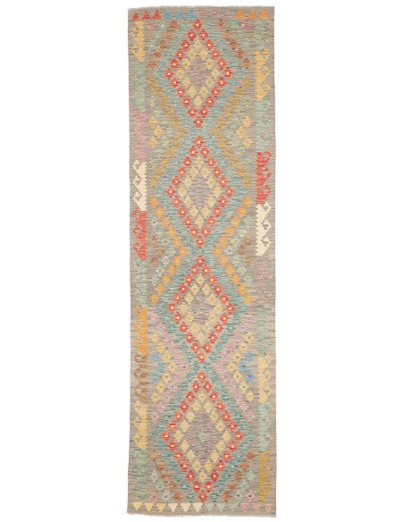 Rug Kilim Afghanistan 84x294 Grey Beige Turquoi