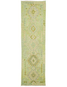 Tappeto Kilim Afghanistan 85x291 Verde Pistacch