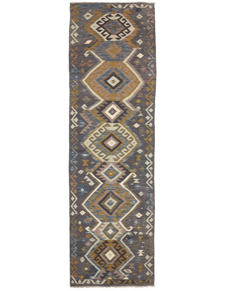 Rug Kilim Afghanistan 85x302 Charcoal Grey Must