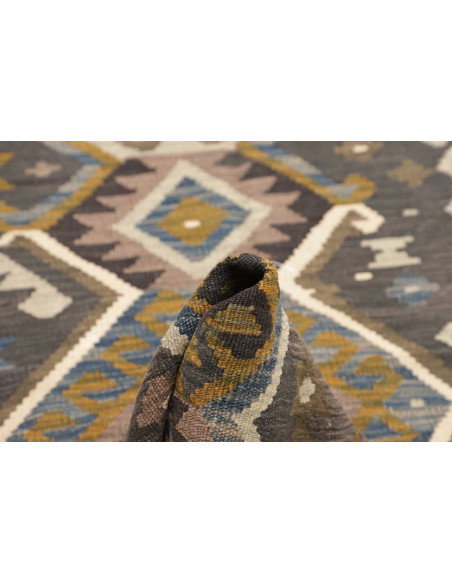 Rug Kilim Afghanistan 85x302 Charcoal Grey Must