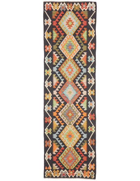 Rug Kilim Afghanistan 85x292 Charcoal Grey Oran