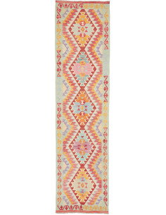Rug Kilim Afghanistan 77x299 Mint Green Red