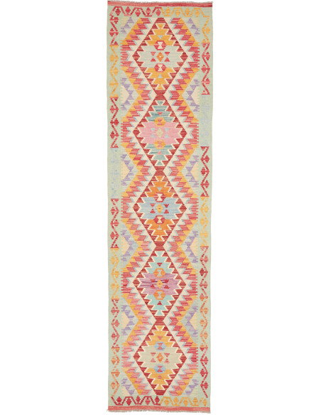 Rug Kilim Afghanistan 77x299 Mint Green Red