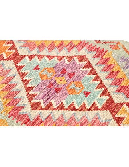 Rug Kilim Afghanistan 77x299 Mint Green Red