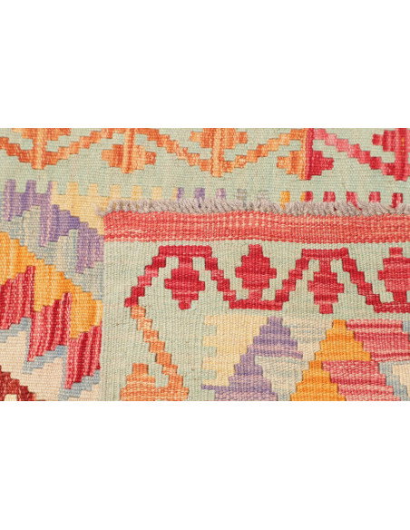 Rug Kilim Afghanistan 77x299 Mint Green Red