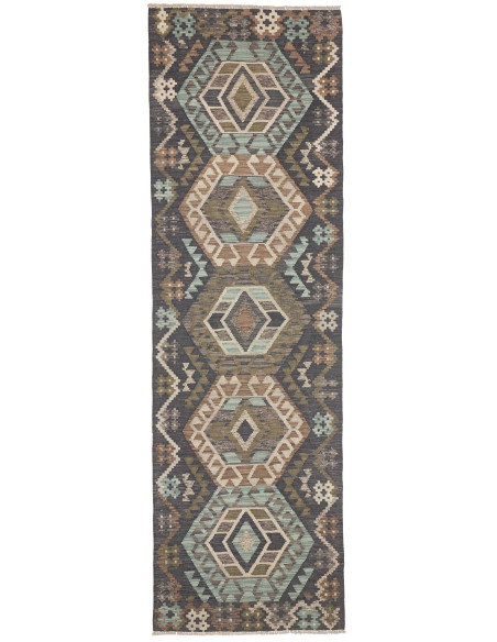 Rug Kilim Afghanistan 85x286 Charcoal Grey Teal