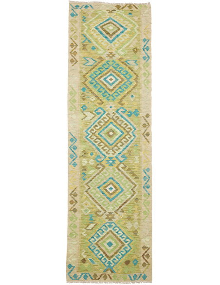 Tappeto Kilim Afghanistan 87x287 Beige Verde