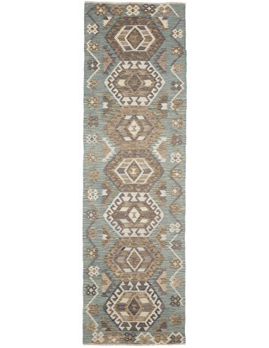 Tappeto Kilim Afghanistan 88x295 Verde Acqua Ma