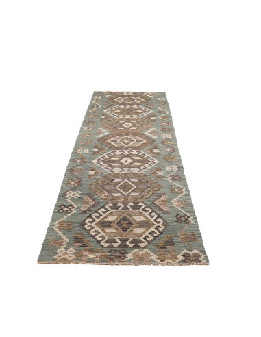 Tappeto Kilim Afghanistan 88x295 Verde Acqua Ma