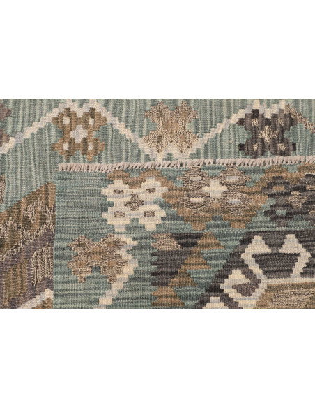 Tappeto Kilim Afghanistan 88x295 Verde Acqua Ma