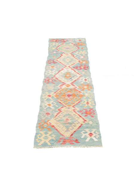 Tappeto Kilim Afghanistan 53x241 Azzurro Turche