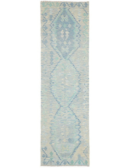Tappeto Kilim Afghanistan 87x296 Blu Chiaro Acq