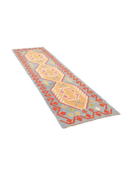 Tappeto Kilim Afghanistan 73x251 Azzurro Giallo