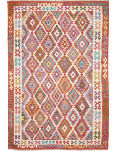 Rug Kilim Afghanistan 204x300 Orange Red White
