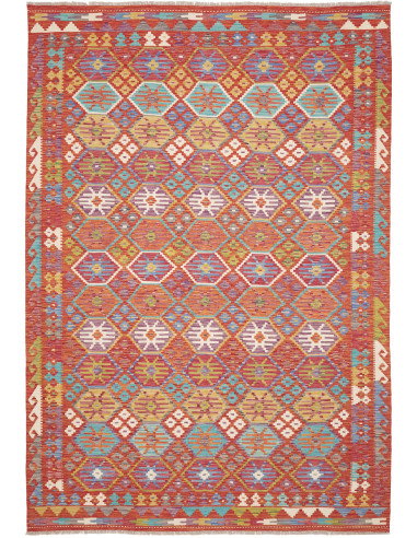 Tappeto Kilim Afghanistan 205x301 Rosso Mattone