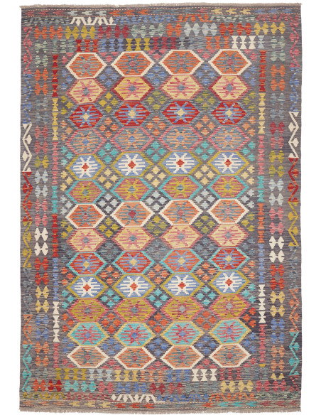 Tappeto Kilim Afghanistan 208x301 Grigio Scuro