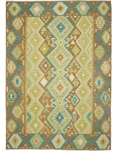 Tappeto Kilim Afghanistan 207x299 Verde Marrone