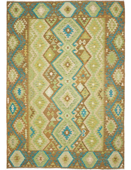Rug Kilim Afghanistan 207x299 Green Brown Turqu
