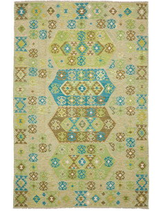 Tappeto Kilim Afghanistan 193x299 Verde Salvia